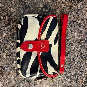 Dooney and Bourke Wristlet - Zebra Print with Red Trim